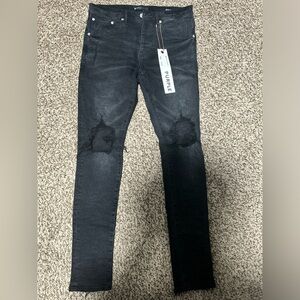 P002 Blowout Knees Distressed Slim-Straight Purple Jeans